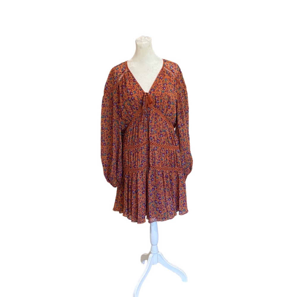 Rebecca Minkoff Sz L peasant dress. Tiered skirt sheer sleeves boho prairie